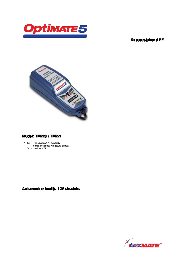 OptiMate 5 kasutusjuhend ee